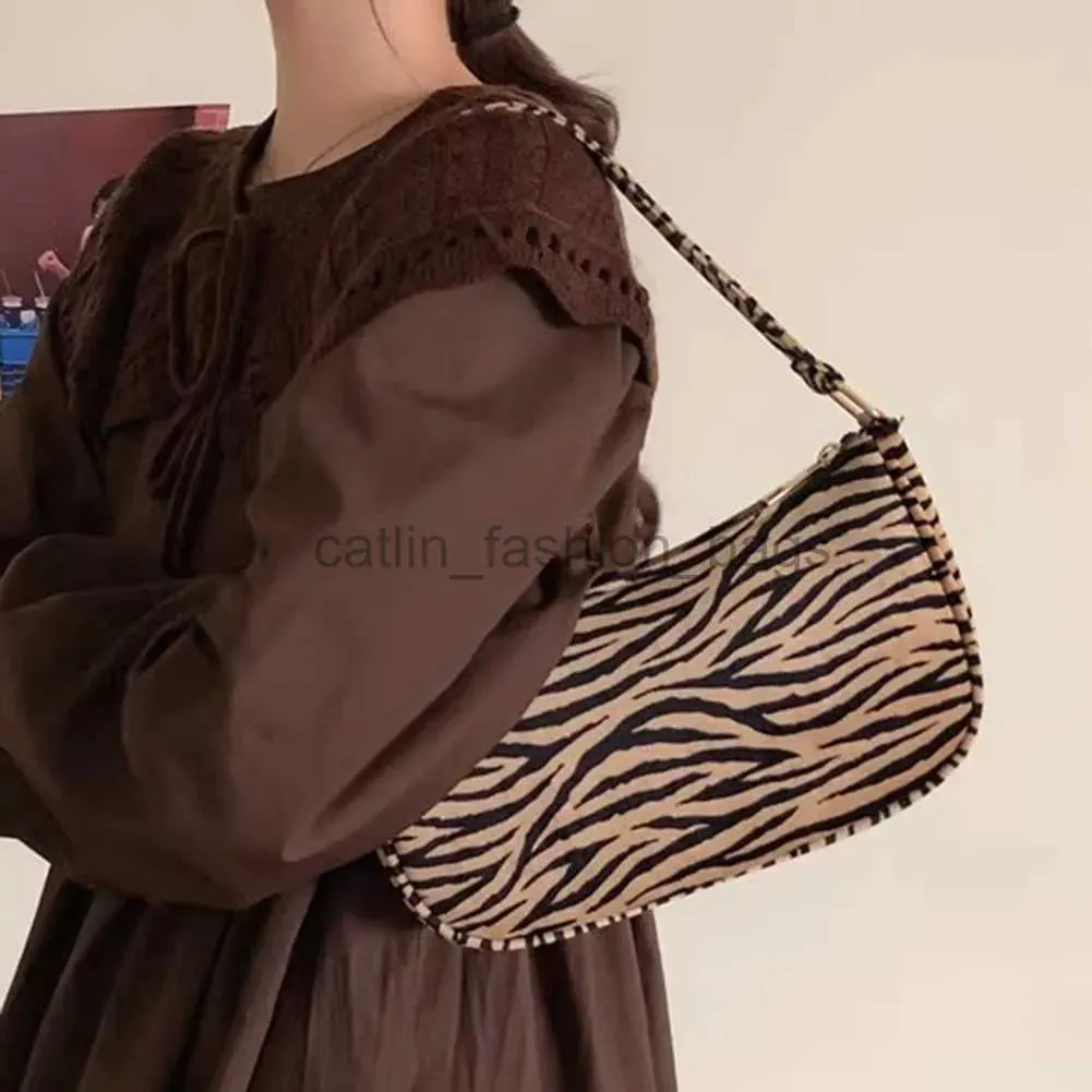 Torby na ramię Leopard Print Bag na płótnie w paski damskie torba sulderowa torba pod pachami panie
