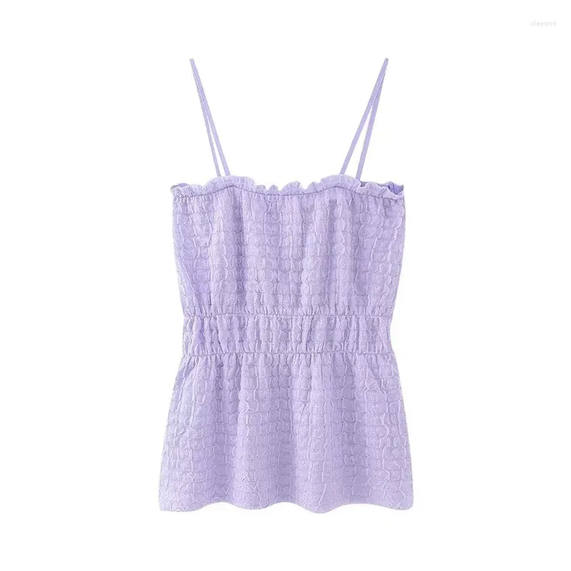 Débardeurs pour femmes, Camisole élastique violet doux, Slim, été, femme, camisoles texturées solides, hauts mignons à bretelles, 2023