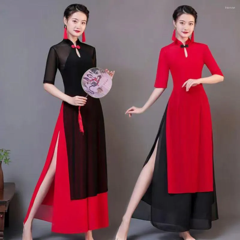 Abbigliamento da palcoscenico Costume da danza popolare cinese Costume da donna Hanfu Cheongsam Abito tradizionale per abito da esibizione