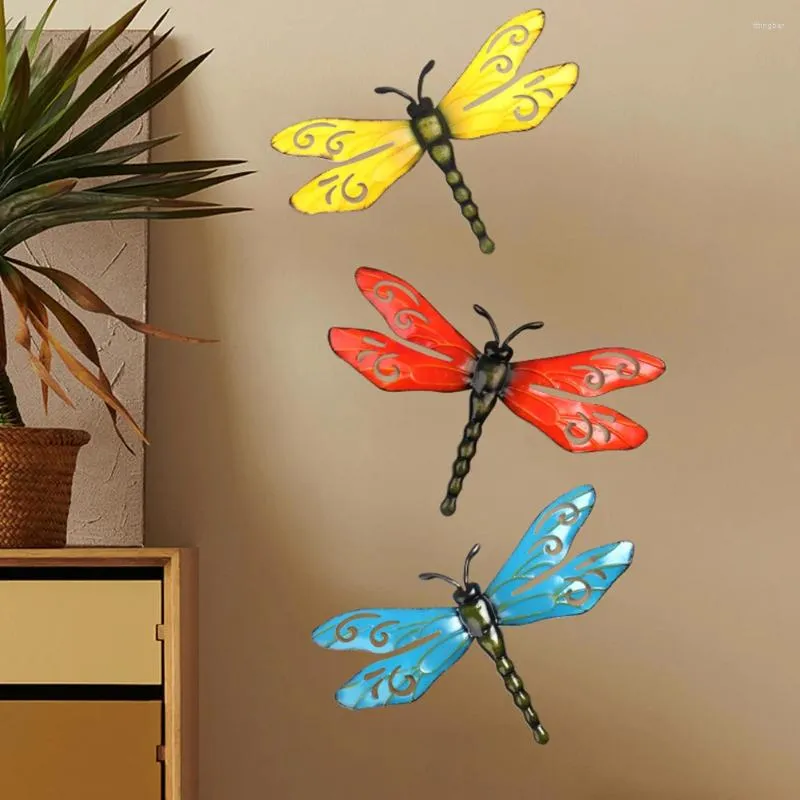 Garden Decorations 3 Pcs Crafts Wall Hanging Indoor Decorate Dragonfly Decors Iron Shaped Ornaments