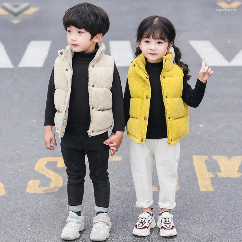 Abrigo de plumón para niños y niñas, chaqueta cálida de invierno, chaleco de pana gruesa de 2 a 10 años, moda 2023, versión coreana, ropa para niños