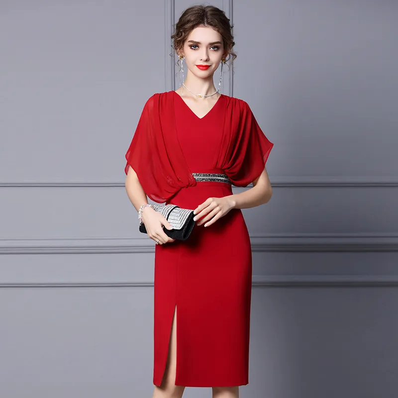 Casual Knee-Length Red Dress with V-Neck and Zipper Closure for Summer from  Dhgate Basic & Casual Dresses - price 603.02