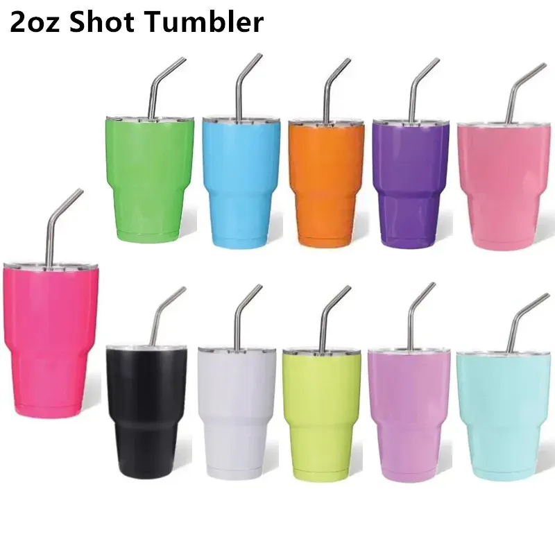 Sublimation 2oz Shot Tumbler Double Wall Stainless Steel Vacuum Insulated Glass Beer Whisky Cups With Metal Straws 1108