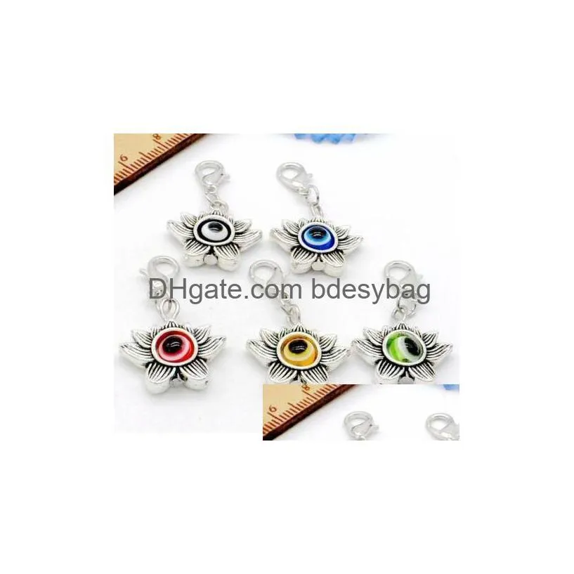 Charms 100Pcs Mixed Flower Evil Eye Charms Lobster Clasp Dangle For Jewelry Making Findings New Drop Delivery Jewelry Jewelry Findings Dhvf0