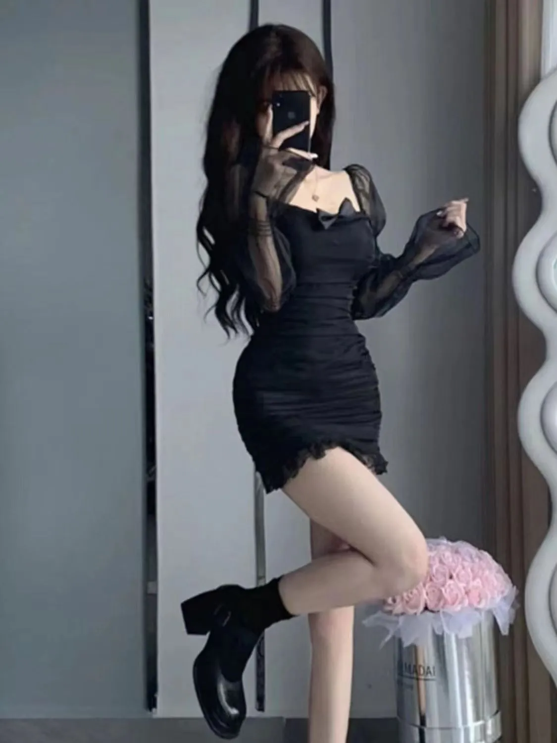 petite black party dress Petite Medium Y2K Black Beaded Strappy Backless Party Dress