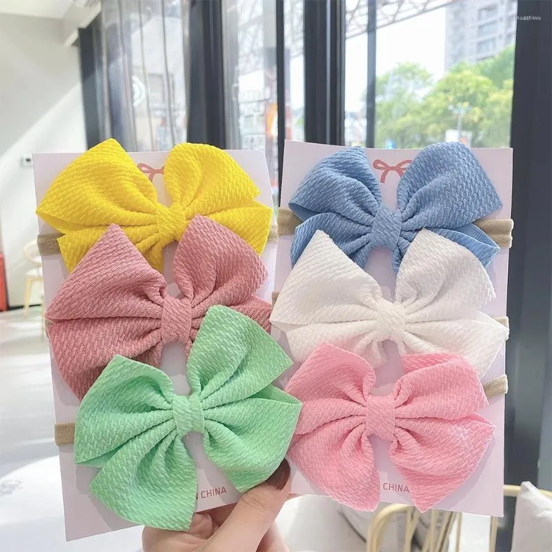 Saç aksesuarları 3pcs/set sevimli pamuklu macaron renk yaylar çocuklar için çocuklar için bebek tatlı bowknot elastik saç bandı başlıklar