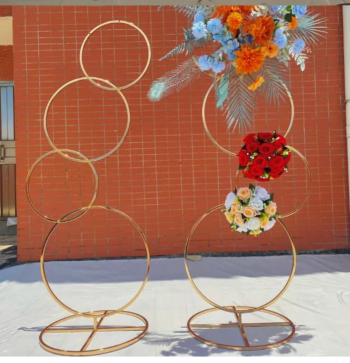 2 pcs /set Wedding Arch Square Backdrop balloon Stand Background Shiny Metal Gold Plating Outdoor Artificial Flower Door Shelf Frame