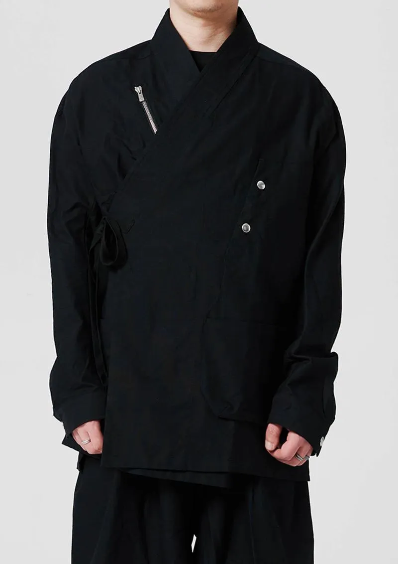 Мужские куртки коррозионные оборудование 22ss черное хлопковое кимоно 2 боковая ношение нескольких карманов.
