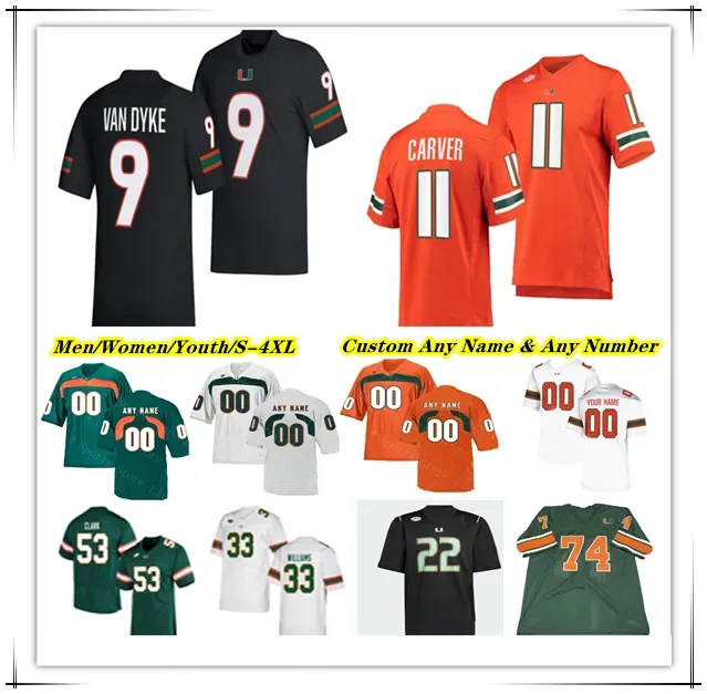 Miami Hurricanes College voetbalshirts Tyler Van Dyke Henry Parrish Jr Mark Fletcher Xavier Restrepo Colbie Young Jacolby George James Wi