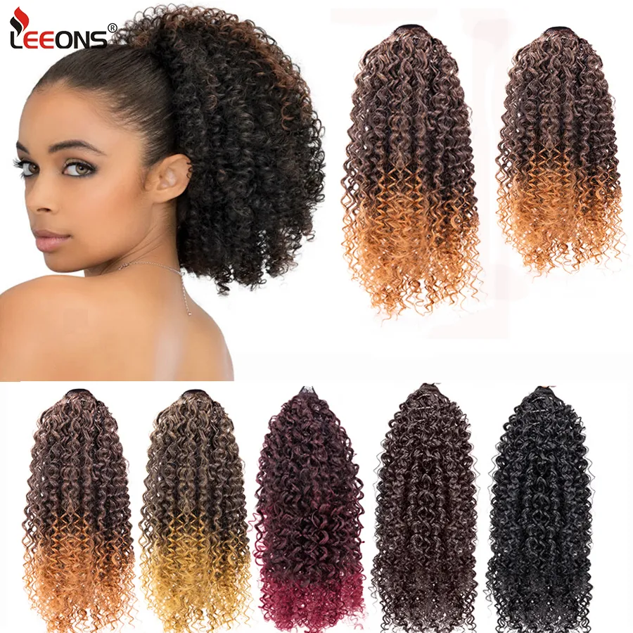 Hästsvansar Leeons 9 13Inch Curly Ponytail Syntetic Afro Kinky Curly DrawString Ponytail Clip Hair Extension Hair Bun Chignon Hairpiece 230407