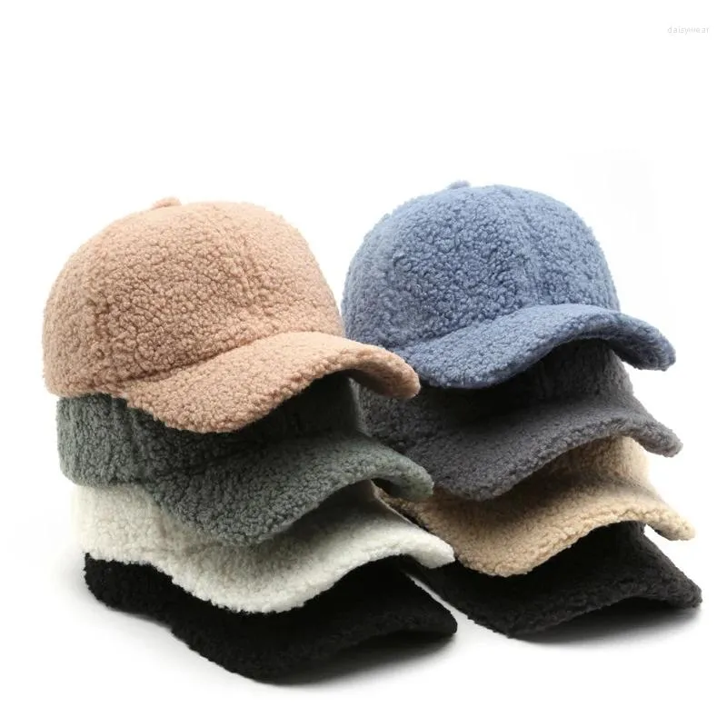 Berretti a sfera Inverno Caldo Colore Puro Berretto da baseball in lana di agnello Czapki Z Daszkiem Meskie Markowe Cappelli di snapback in pelliccia per uomo Donna