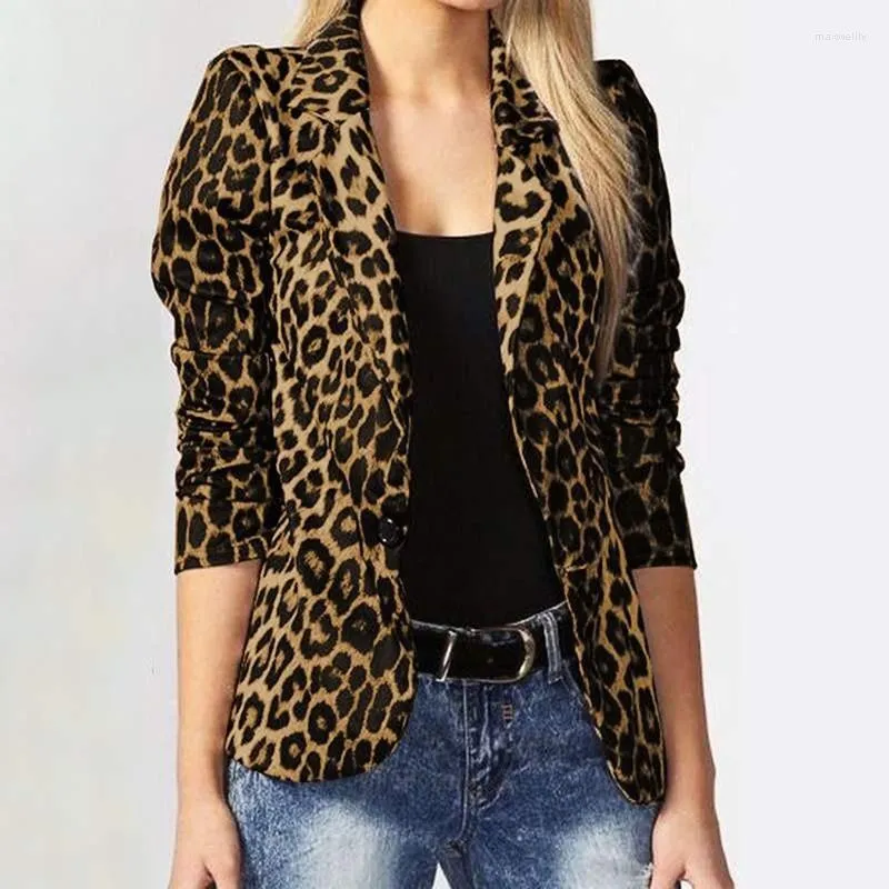 Kvinnors kostymer mode blazer kontor kvinnor leopard tryck topp plus size grossistknapp jacka tunt kostym smal passande vår sommar