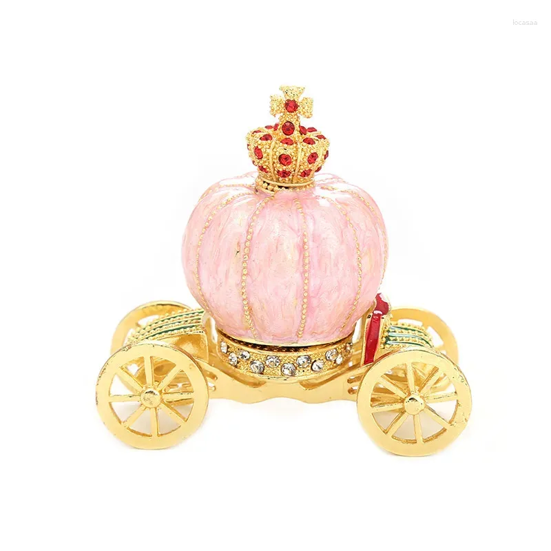 Bottles Carriage Hinged Trinket Box Pumpkin Shape Metal Rhinestone Craft Home Decor Ring Jewelry Holder Mother's Day Gift Colleation Cas