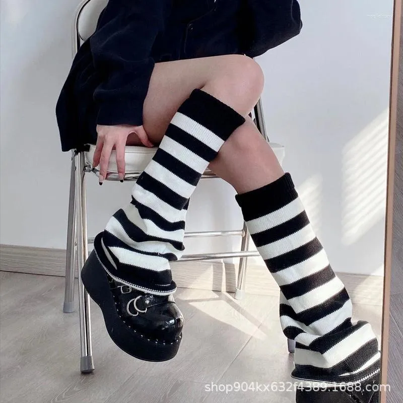 Women Socks Striped Wide Leg Warm Up In Winter Loose Woolen Knitting Lolita JK Girls' Long Sleeve Knitted