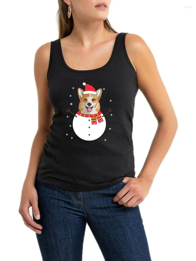 Women's Tanks Cute Dog Graphic Snowman Design Sexy Slim Fit Tank Tops Women's Kawaii Casual High Street Sleeveless Mom Tee