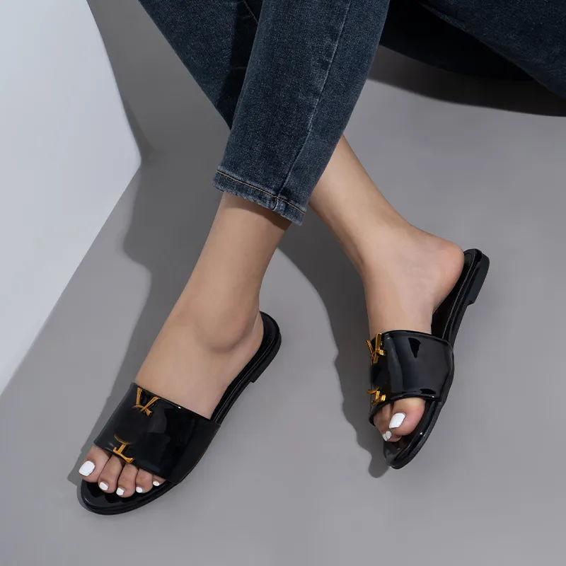 Luxury Metallic Slide Black Low Heel Sandals For Women Designer Slides With  Wide Flat Flip Flops, Box Included Summer Fashion Size 37 42 From  Shoes01top, $11.54