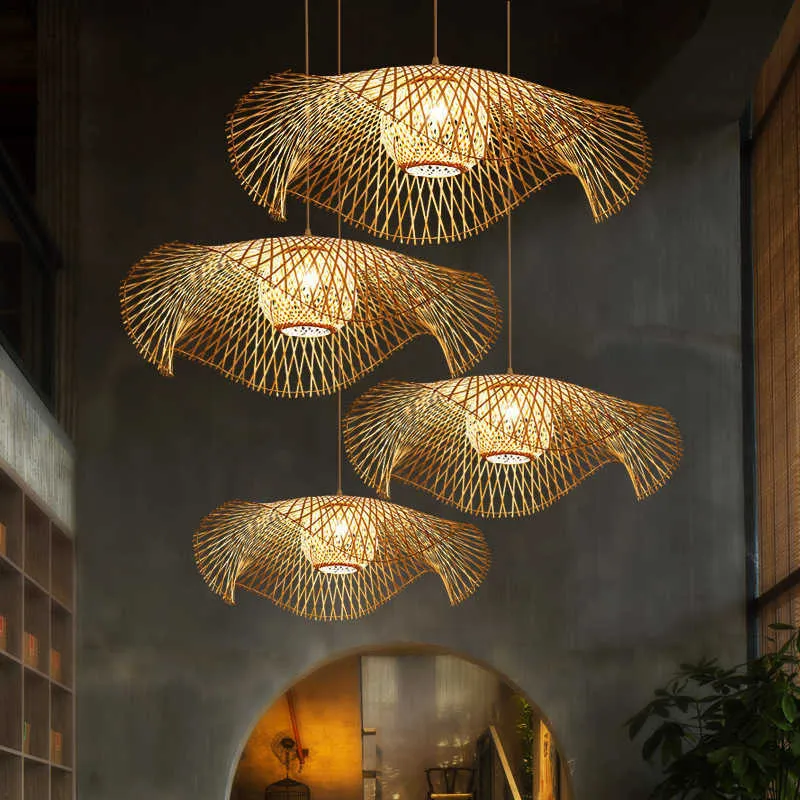 Lâmpadas de personalidade criativa pendente Candelier Living Homestay Home Zen Tea Room Bamboo Tecido AA230407