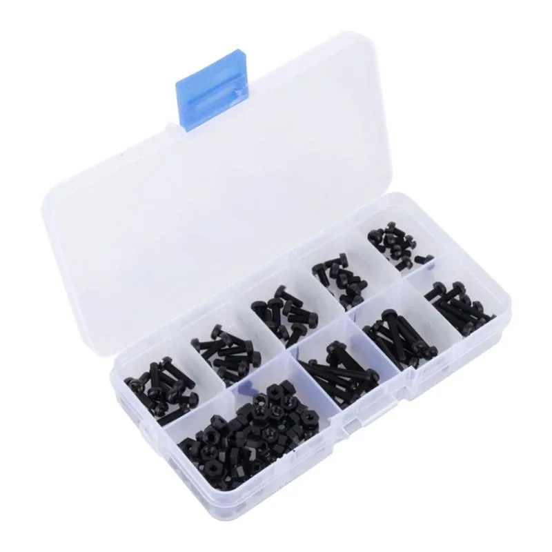 Freeshipping Best Price 160PCS/Set*10 Screws Metric M3 8 Sizes Assortment Stand-off Nylon Screws Bolt Nuts Fastener Black Fqova