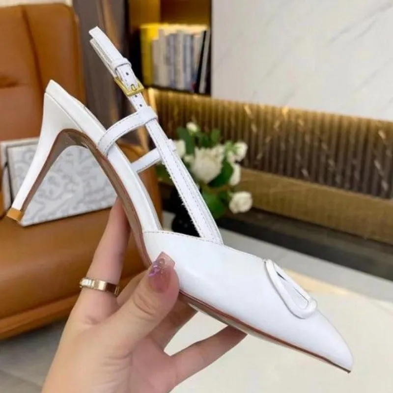 brand women's high-end sandal dress shoes high-heeled leather rivet pointed high-heeled shoes female sexy stilettos fashion party wedding high-heeled woman shoes 8.5cm