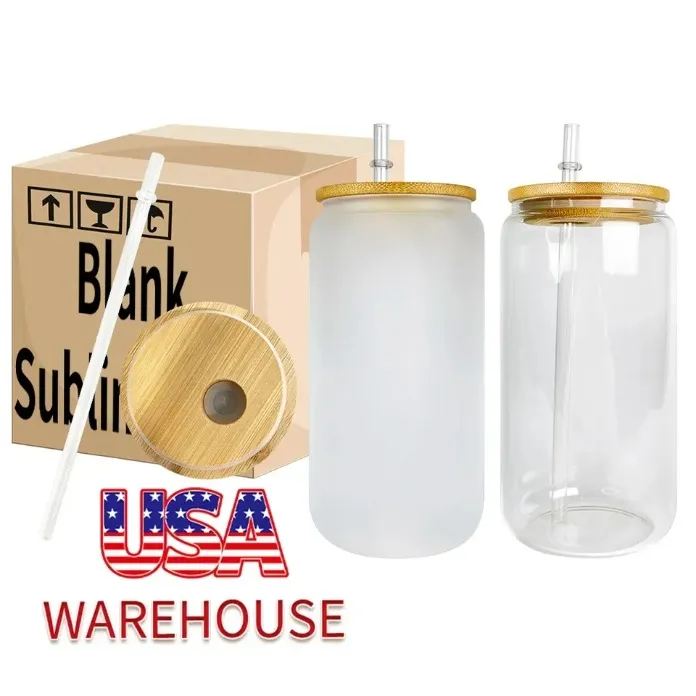 جاهز لشحن CA USA Warehouse16oz أكواب زجاجية يمكن أن تشكل الفراغات البهلوانات القابلة لإعادة الاستخدام عصير الزجاجة.