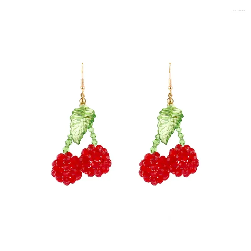 Stud Earrings A Pair Crystal Braided Cherry Holiday Style Red Exaggerated Small Fresh