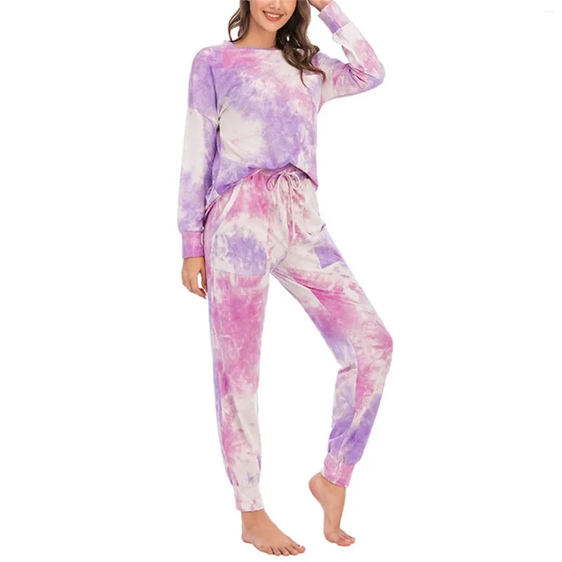 Women's Sleepwear Womens Pajama Sets 2 Piece Tie Dye Long Sleeve Loungewear Fall Clothes Women Slippers Girl Size 5 Little Girls And Robe