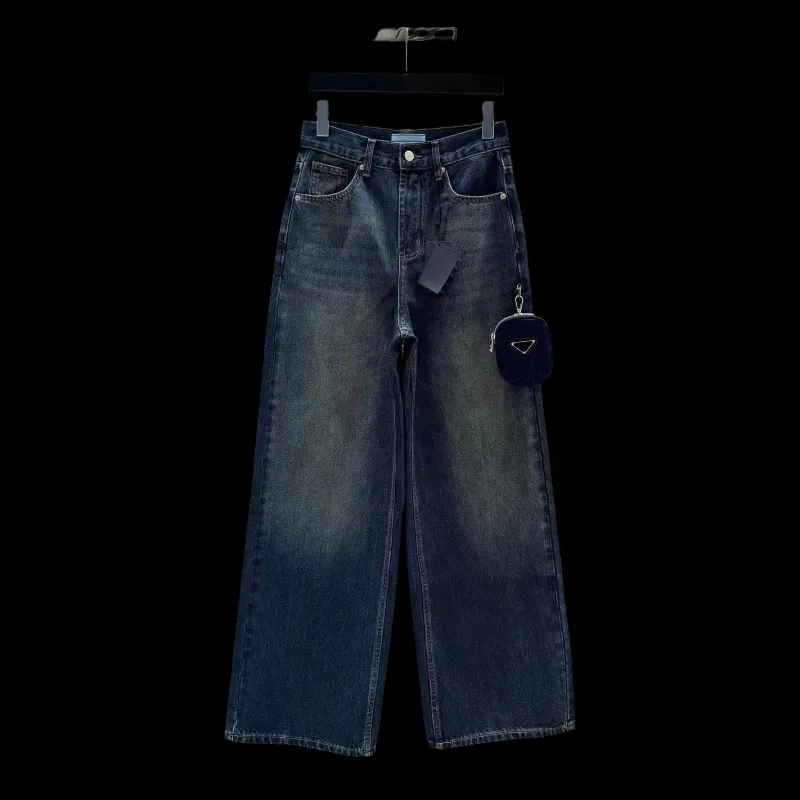 Calças jeans femininas triangulares, calças casuais rasgadas, moda longa, roupas de quatro estações, qualidade incrível com bolsa de moedas sml