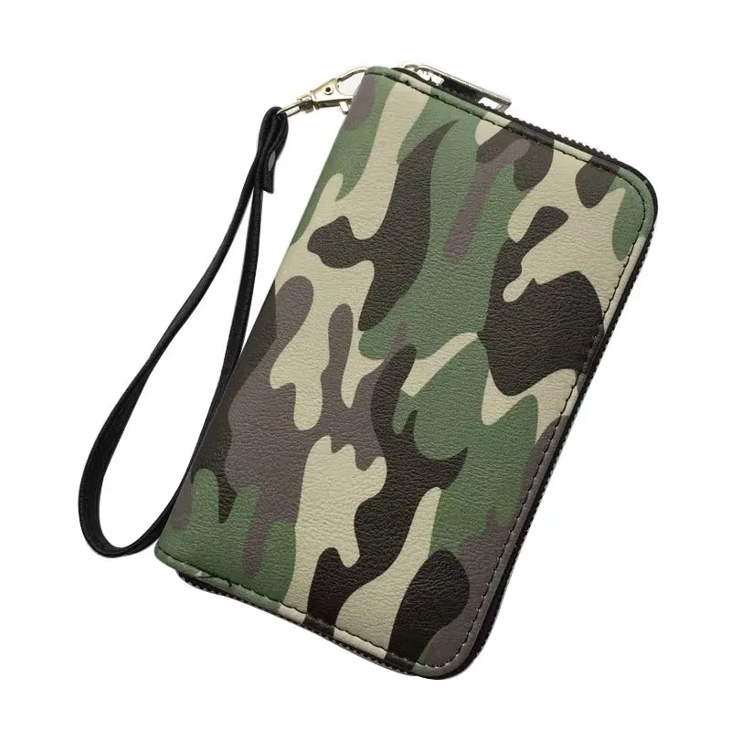 Portafoglio mimetico in pelle PU Pochette da donna Portafoglio lungo Borsa da polso Borsa con cerniera Porta carte Borsa per telefono Portamonete Portafogli