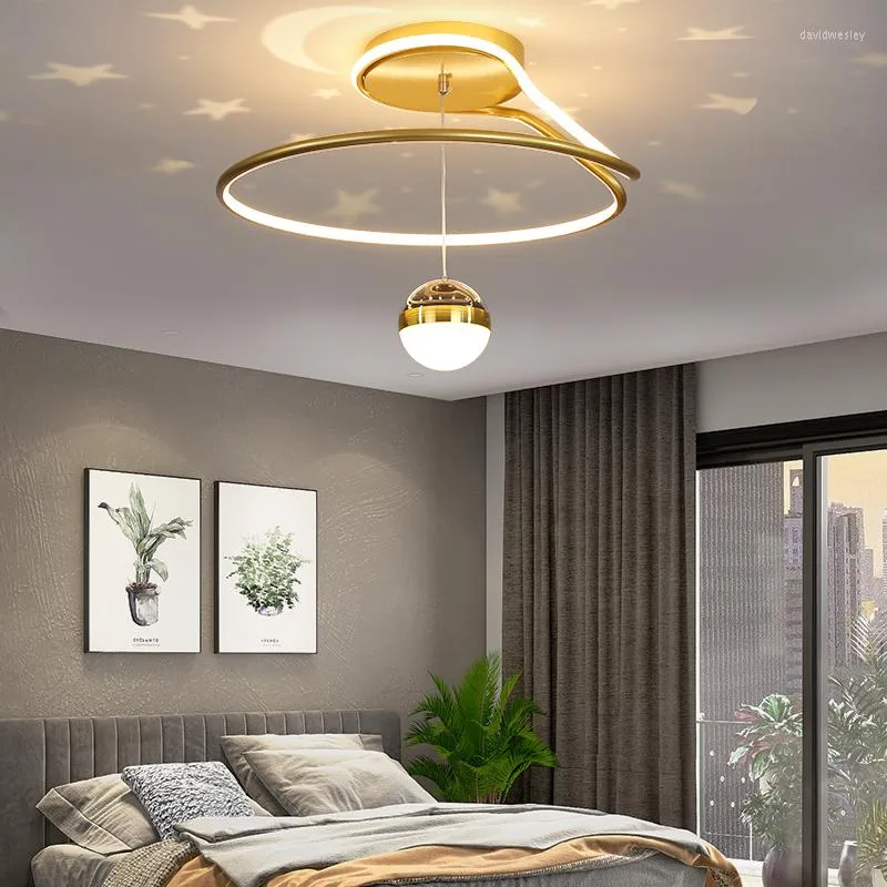 Lampadari Lampadario moderno minimalista rotondo Luci per camera da letto principale Studio Soggiorno Lampada dimmerabile Home Deco con illuminazione a proiezione