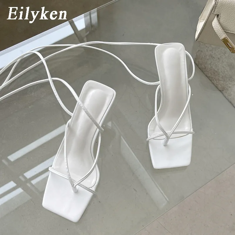 Sandały Eilyken białe czarne cienkie obcasy kobiety Summer Kid -Korkie Bankiet sukienka panie Flip Flip Flops Buty 230408