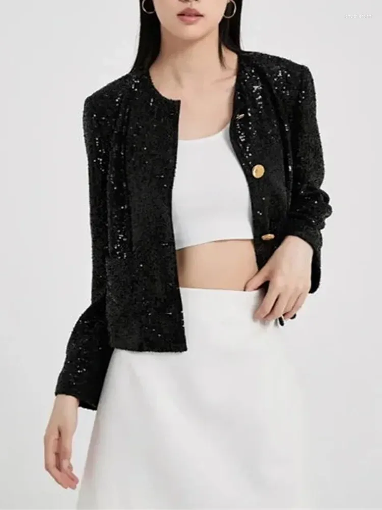 Tricots pour femmes 2 couleurs femmes paillettes décoration cardigan hauts automne hiver 2023 simple boutonnage o-cou décontracté veste à manches longues pour dames