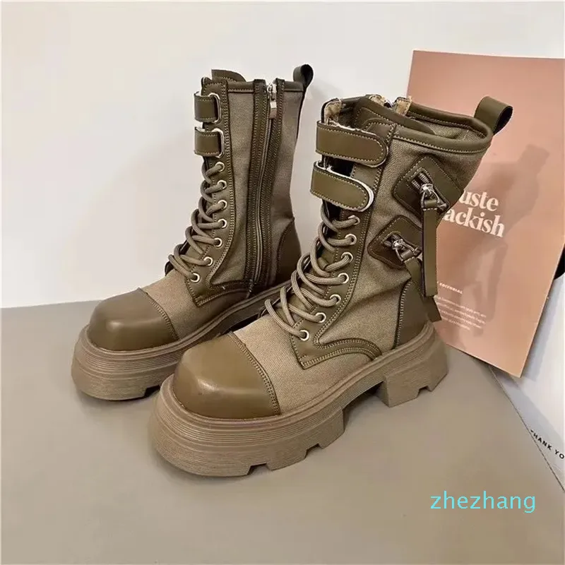 2023-Designer Neue Straße Kurze Starke Ferse Denim Frauen Stiefel Seite Zipper Mode Martin Stiefel Dicke Sohle Motorrad Casual Mid hülse