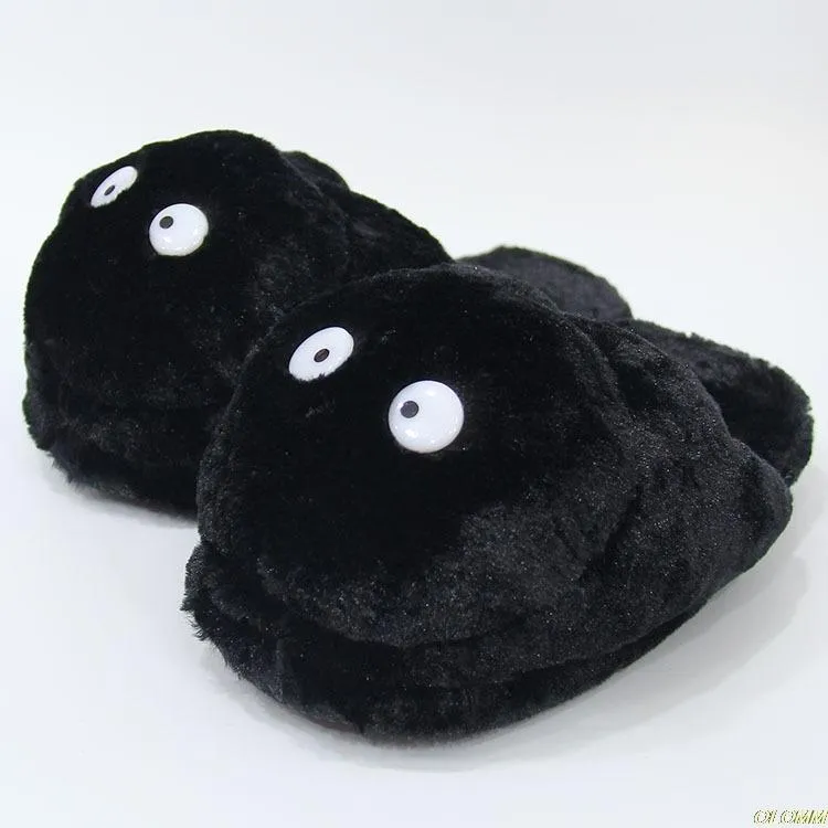 Kapcie zimowe czarne zwierzę płaskie futrzane domowe kreskówki Pluszowe unisex para ciepłe bez poślizgu buty