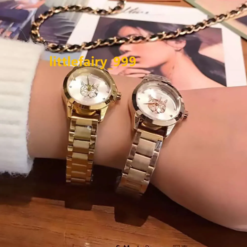 Orologio da polso di marca completo di moda da donna, stile gatto, con cinturino in acciaio di lusso, orologio al quarzo G 136