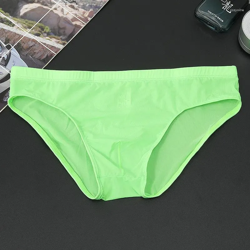 Underpants Silk Briefs Sexy Transparent Underwear Silky Lace Quick-Drying Men Size From M-4XL