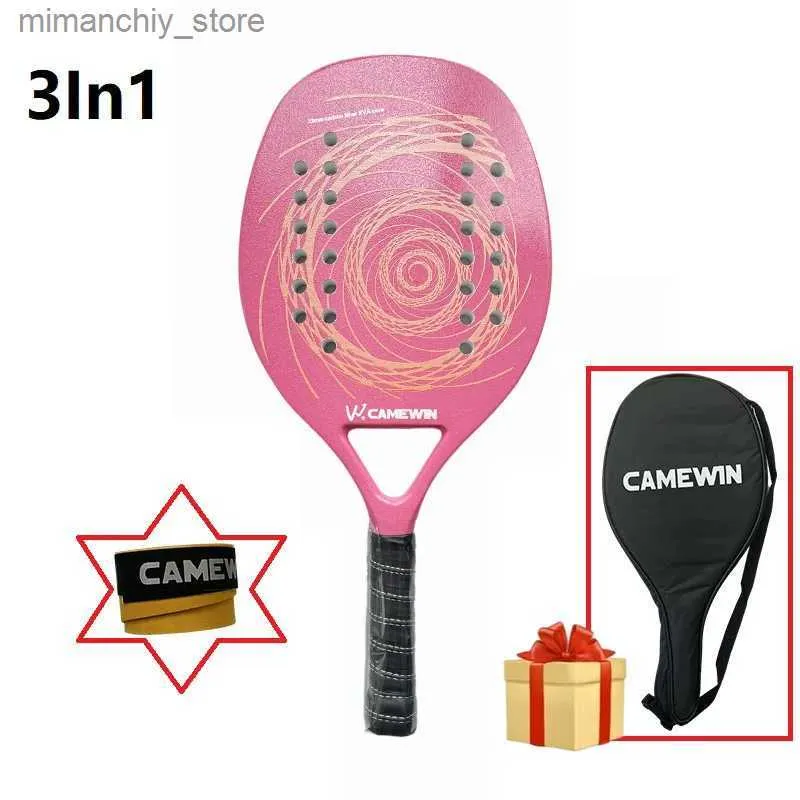 Racchette da tennis Camewin Racchetta da beach tennis Rosa Telaio in fibra di carbonio in carbonio con custodia protettiva Custodia morbida per racchetta da padel per principianti Q231109