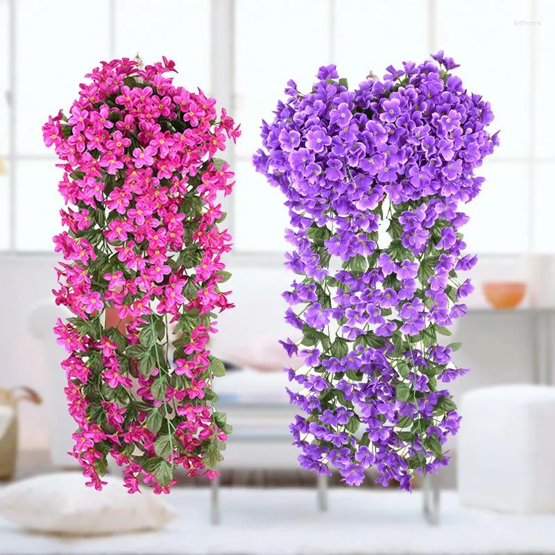 Fiori decorativi Viola Fiore artificiale Decorazione per feste San Valentino Matrimonio Cesto appeso a parete Pianta finta Giardino all'aperto