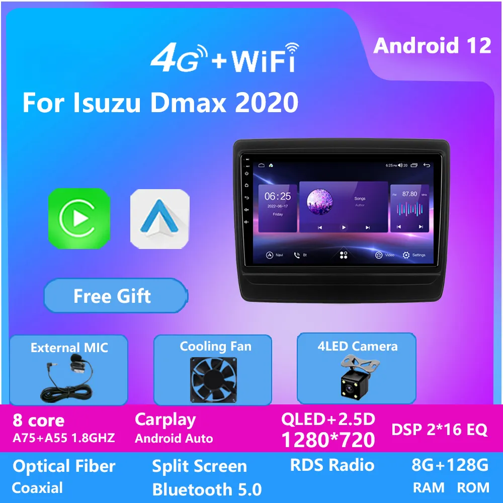 9-calowa nawigacja wideo GPS GPS wbudowana w WiFi CarPlay Android 12 Radio Player dla Isuzu Dmax-2020 8 Core