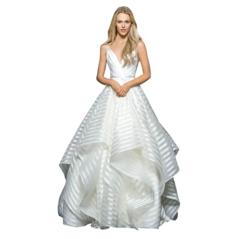 Plus size wedding dress sexy Vestido De Novia custom wedding dress Backless White Ruffle Deep V long tail wedding dress