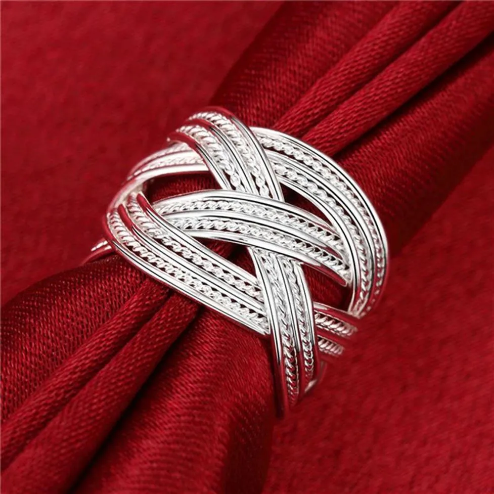 Mesh Shape Christmas Gift Sterling Silver Plated Ring DMSR024; Cool 925 Silver Plate New Design Finger Ring for Lady 10 Pieces A L231W