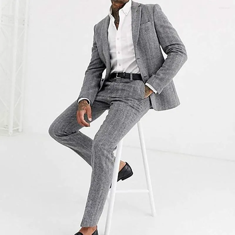 Men's Suits Men's Suit Jacket Pants Fashion Boutique Herringbone Casual Business Male Groom Wedding Tuxedo Dress 2 Pieces Set Blazers