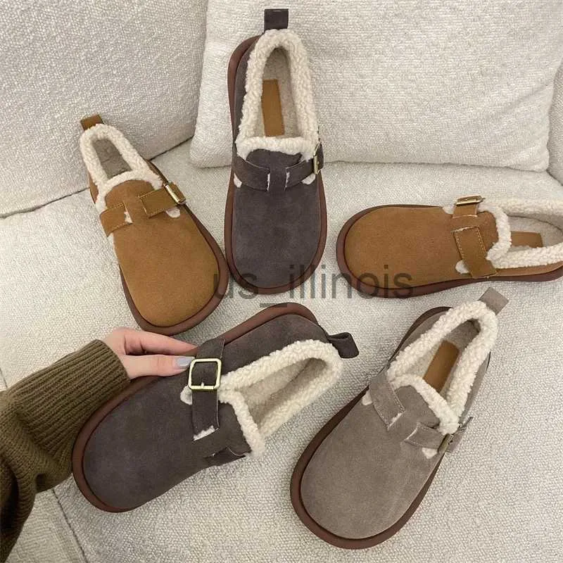 Dress Shoes Shoes Woman Flats Round Toe Casual Female Sneakers Slip-on Loafers Fur Dress Winter Retro Slip on New Lace-Up Rubber Flock Leisu J231108