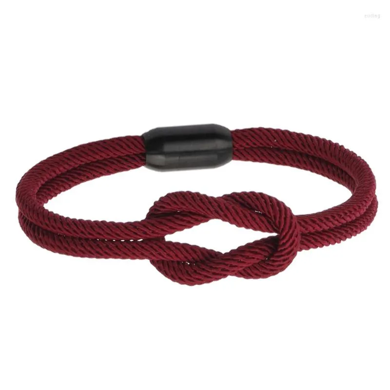 Charm Bracelets Men Double-layer Knotted Black Red Rope Bracelet For Women Gold Silver Color Stainless Steel Magnet Buckle Lover Couple