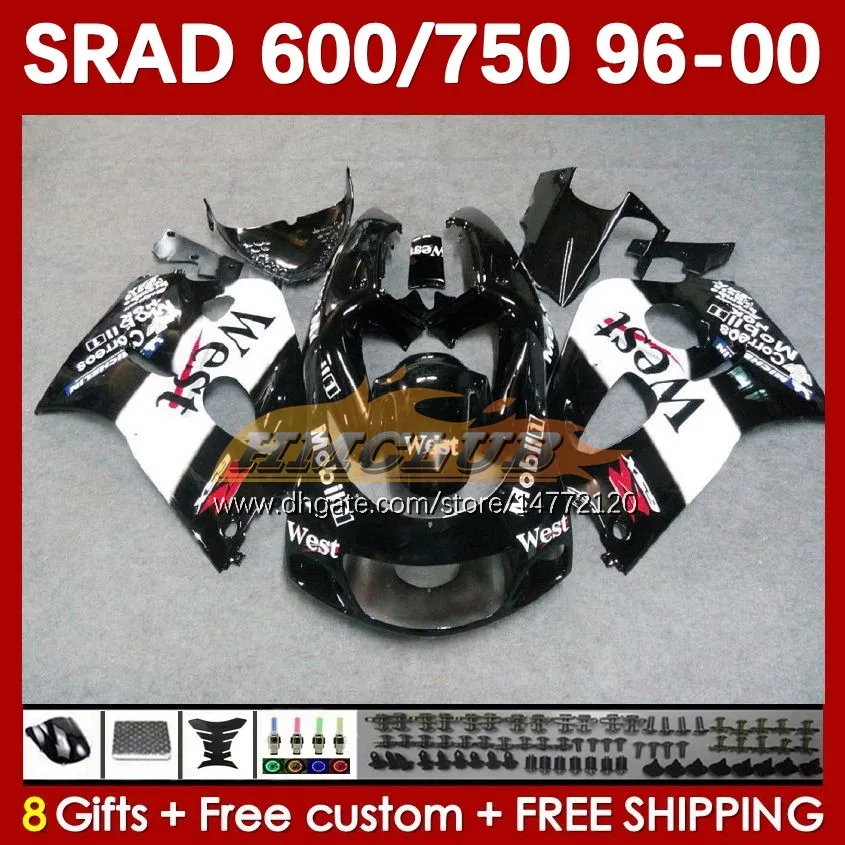Kit di corpo nero West Black per Suzuki SRAD GSXR 750 600 CC GSXR600 GSXR750 1996-2000 168NO.12 GSX-R750 GSXR-600 1996 1997 1998 1999 2000 600cc 750cc 96 97 98 99 00 Moto Fairinging