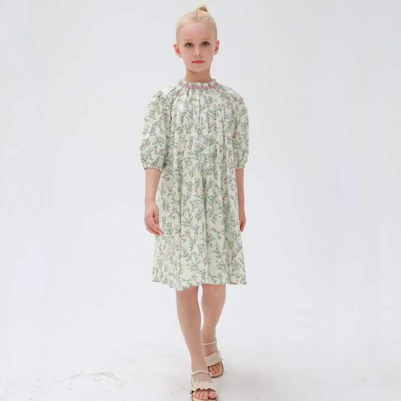 Mädchenkleider Lavendel Große Büste Loses Kleid Baby Set Normale Teenager 2023 Sommerkleidung Mit Futter Kinder Blumenbaumwolle # 7304