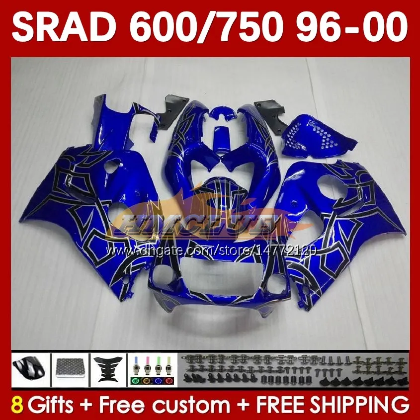 Body Kit för Suzuki Srad GSXR 750 600 CC GSXR600 GSXR750 1996-2000 168NO.6 GSX-R750 GSXR-600 1996 1997 1998 1999 2000 600cc 750cc 96 97 98 99 00 Moto Fairing Silvery Blue