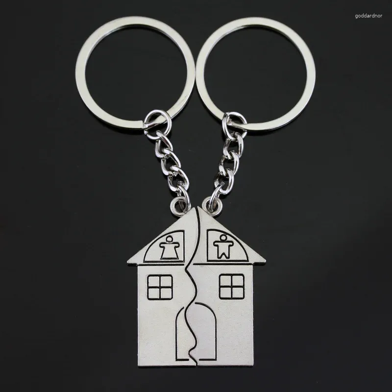 Keychains 5pairs Par Metal Keychain House Shape Key Ring Lovers Love Chain Souvenirs Valentine's Day Creative Gifts Partihandel