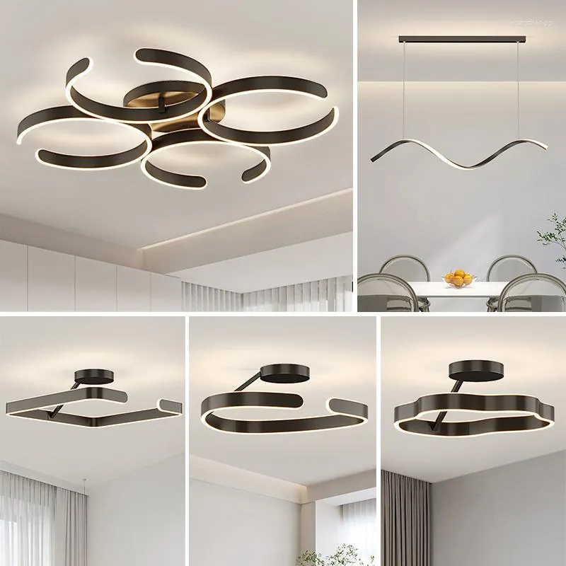 Lustres Moderne LED Lustre De Plafond Éclairage Pour Salon Étude Salle À Manger Chambre Dimmable Maison Blanc Noir Intérieur Déco Lampes