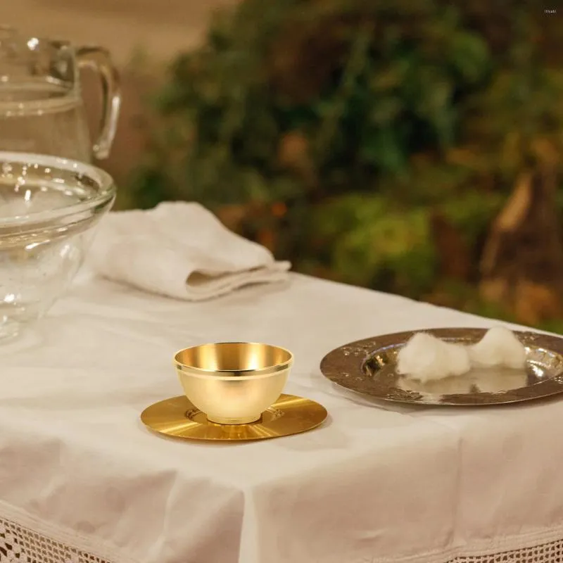 Miski czyste miedziane Buddha Oferuje wystrój miski gładkie naczynia stołowe do strzelania do rytuału ołtarza mosiężnego
