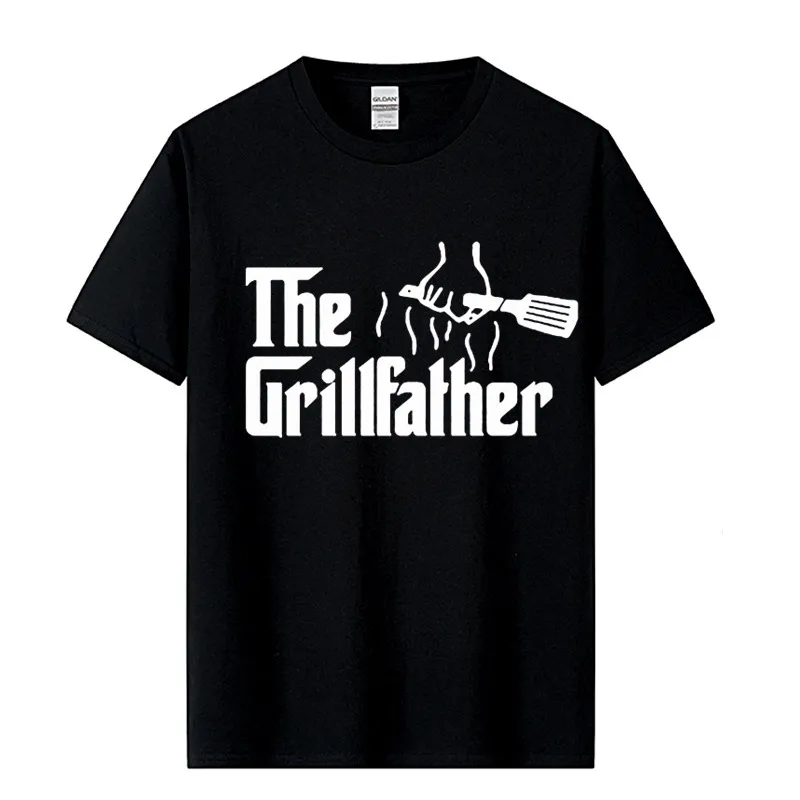 Magliette da uomo Moda The Grillfather Grigia Divertente BBQ Grill Chef Maglietta in cotone a maniche corte TShirt 230407